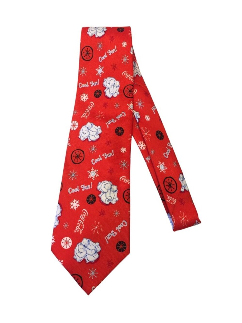 Coca Cola Holiday Polar Bears COOL FUN! Men's Tie Red Snowflakes